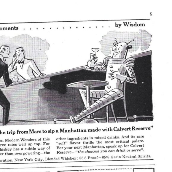 Metropolitan Moments Cartoon Calvert Distillers Whiskey Robot 1940s Print Ad - Picture 3 of 4